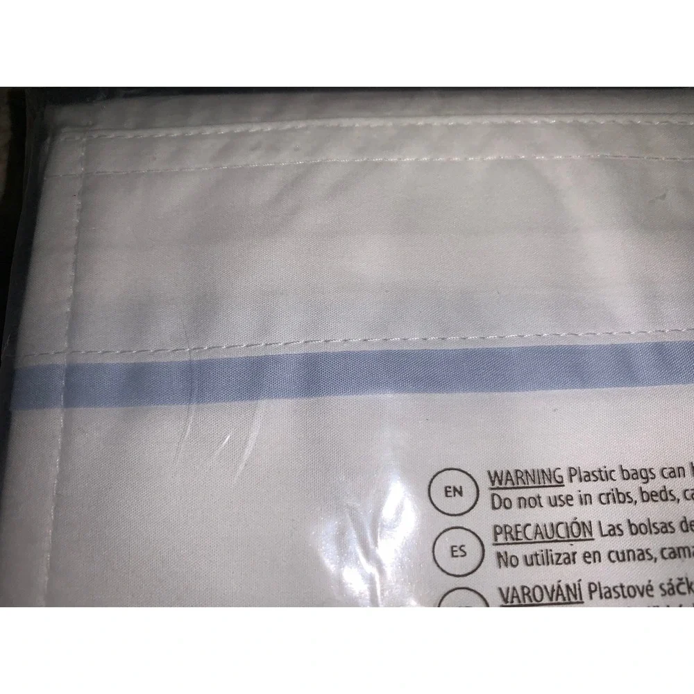 Ralph Lauren Organic Cotton Palmer Queen White w/Sky Blue Flat Sheet ONLY
